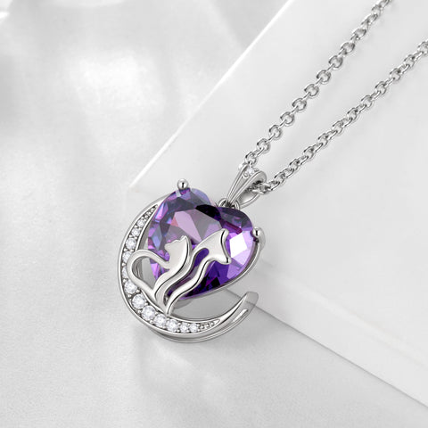 Women Animal Cat and Dog Necklace Purple Heart February Birthstone Charm Amethyst Pendant Jewelry Christmas Birthday Gift for Mother Daughter Pet Lovers - Aurora Tears