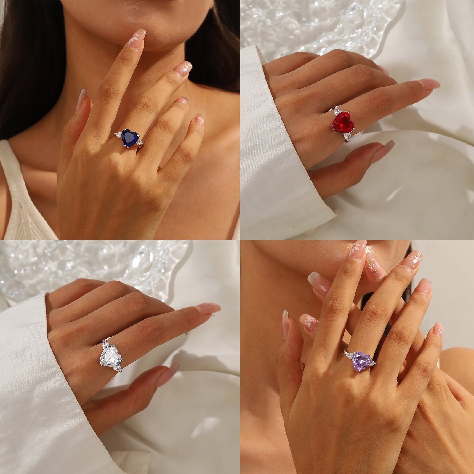 6Ct Women Heart Engagement Ring 925 Sterling Silver April Birthstone Ring Diamond Crystal Promise Wedding Bridal Jewelry Gifts - Aurora Tears