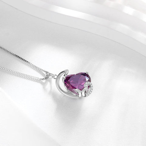 February Birthstone Heart Necklace Butterfly Pendant Purple Amethyst Jewelry 925 Sterling Silver Women Mom Birthday Valentine's Day Gift - Aurora Tears
