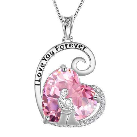 Collier mère-fille en argent sterling 925 avec pierre de naissance en forme de cœur, cadeau pour la fête des mères