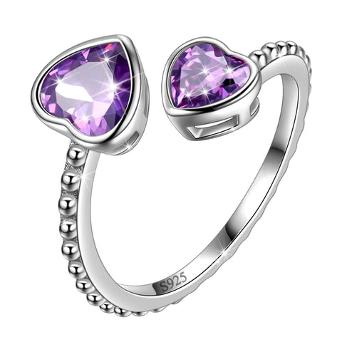 Women Double Love Hearts Birthstone Ring Girls Birthsday Gift 925 Sterling Silver