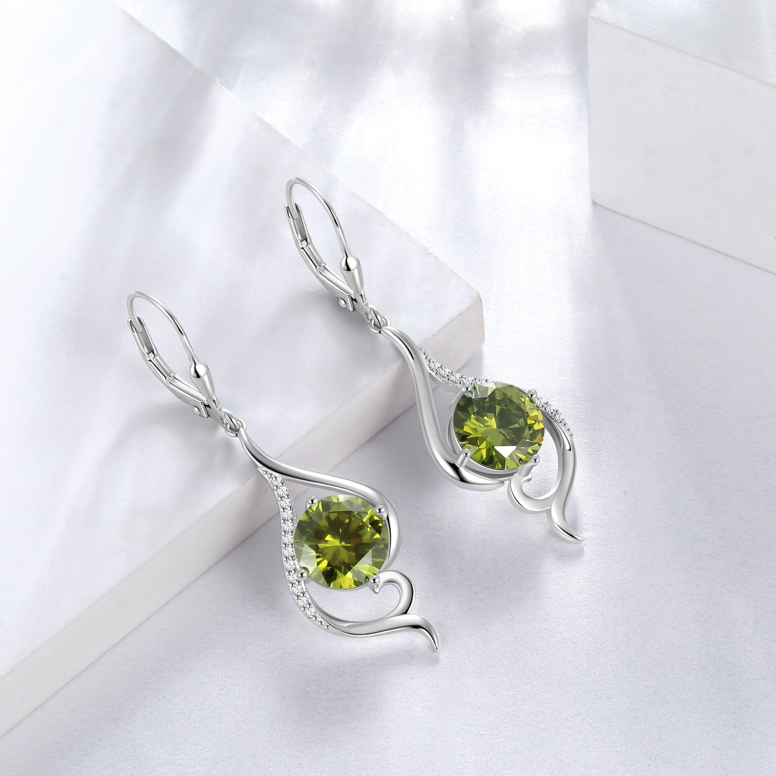 Women Dangle Earrings August Birthstone Earrings Peridot Green 925 Sterling Silver Leverback Fish Tail Jewelry Mother Christmas Valentines Birthday Gift for Her - Aurora Tears