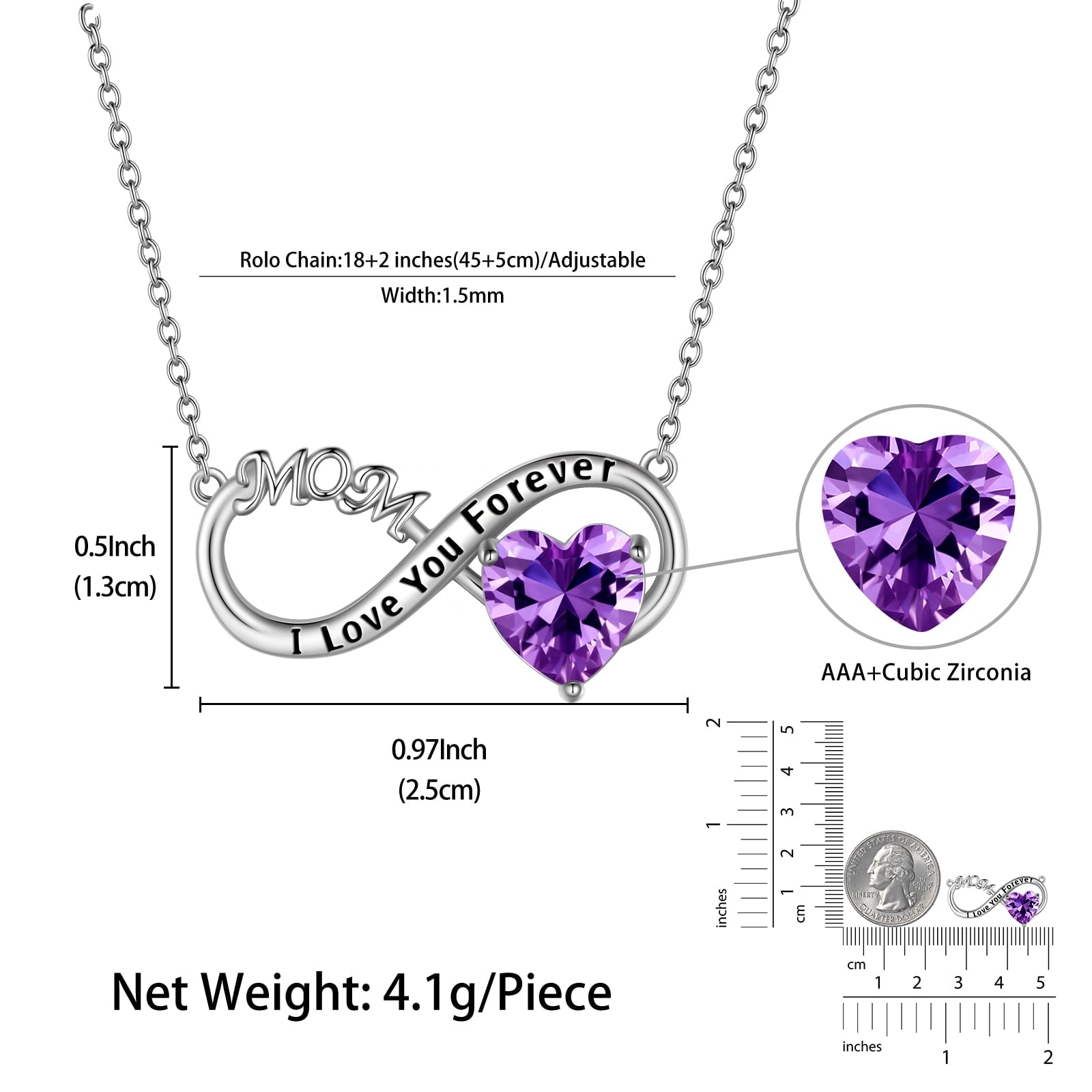Women Infinity Heart Necklace for Mom February Birthstone Amethyst Purple Pendant 925 Sterling Silver Jewelry Grandma Birthday Xmas Mother's Day Gift - Aurora Tears