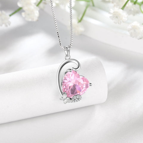 October Birthstone Heart Necklace Butterfly Pendant Pink Tourmaline Jewelry 925 Sterling Silver Mom Women Birthday Christmas Valentine's Day Gift - Aurora Tears