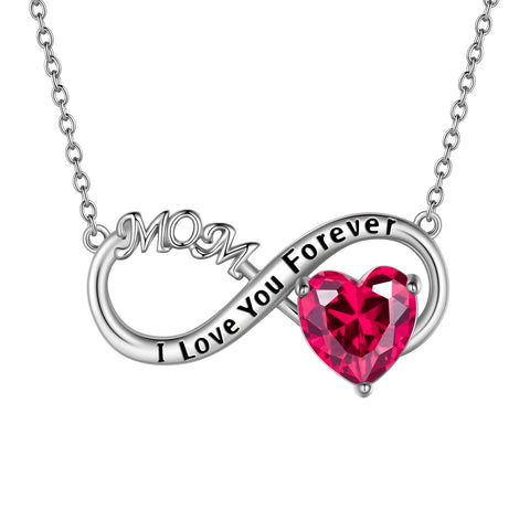 Mom Necklace Heart Birthstone Pendant Women Mother's Day Gifts Infinite Birthday Jewelry