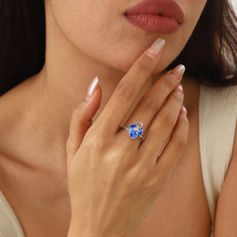 Women Heart Ring 925 Sterling Silver Cat Butterfly December Birthstone Tanzanite Blue Solitaire Ring Jewelry Mom Cat Lover Christmas Birthday Gift - Aurora Tears