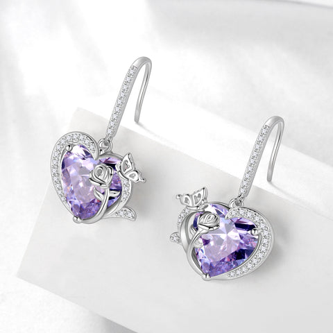 Women June Birthstone Drop Earrings Heart Alexandrite Butterfly Rose Jewelry 925 Sterling Silver Hook Earring Birthday Mother's Day Gift - Aurora Tears