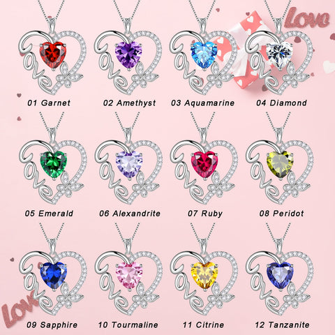 Women Purple Love Heart Necklace Butterfly February Birthstone Necklace Amethyst 925 Sterling Silver Pendant Jewelry Mom Birthday Valentine's Day Gift - Aurora Tears