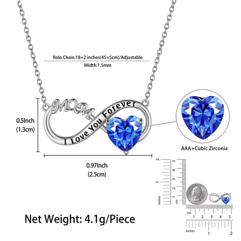 Women Infinity Heart Mother Necklace December Birthstone Tanzanite Blue Pendant 925 Sterling Silver Jewelry Grandma Birthday Christmas Mother's Day Gift from Daughter/Son - Aurora Tears