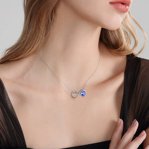 Women Infinity Heart Mother Necklace December Birthstone Tanzanite Blue Pendant 925 Sterling Silver Jewelry Grandma Birthday Christmas Mother's Day Gift from Daughter/Son - Aurora Tears