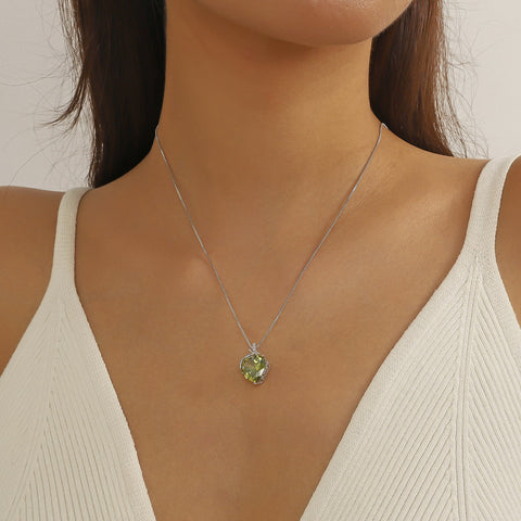Dragonfly Necklace Heart August Birthstone Necklace Peridot Green CZ 925 Sterling Silver Pendant Jewelry Women Birthday Christmas Mother's Day Gift - Aurora Tears