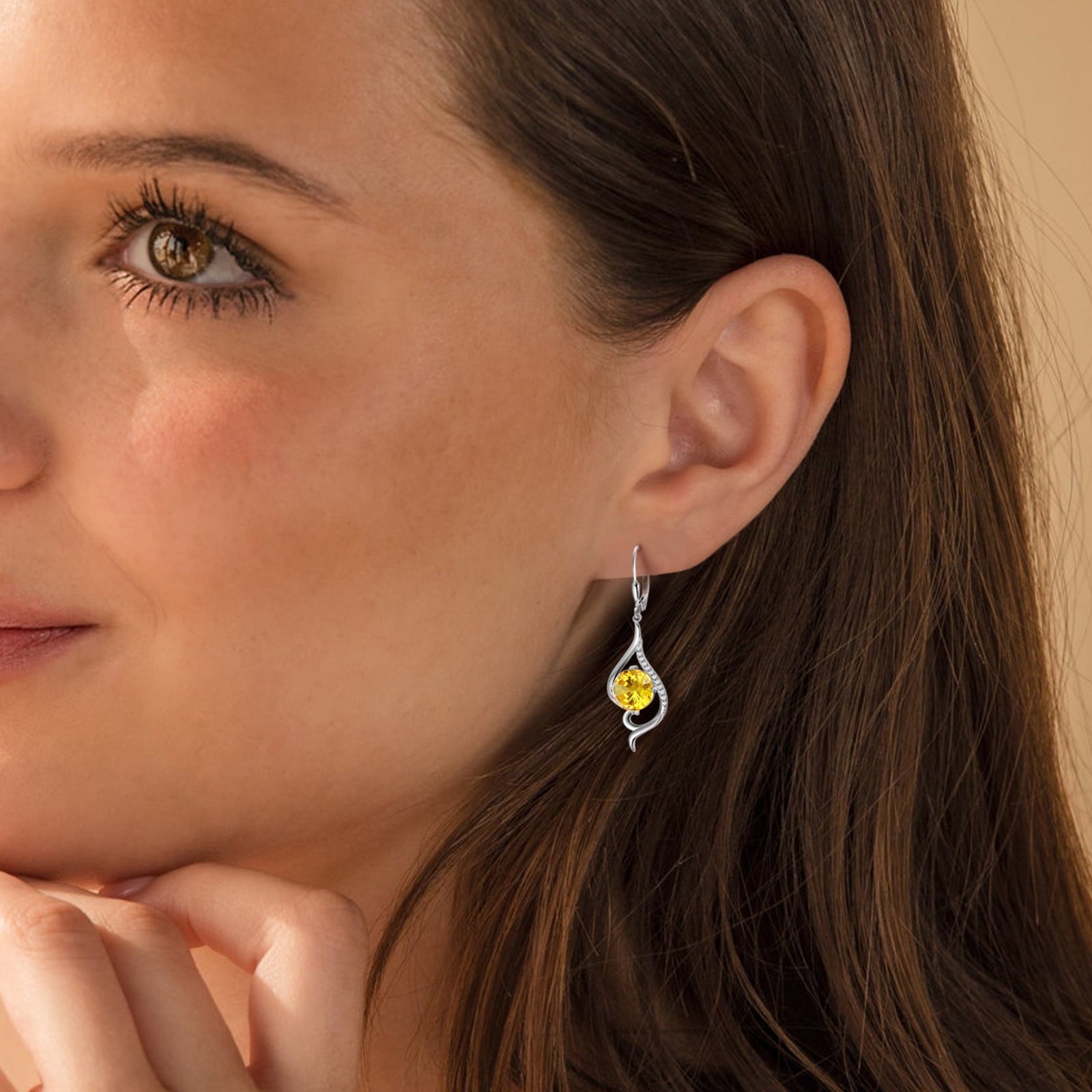 Women Dangle Earrings Citrine November Birthstone Sterling Silver Leverback Earrings Yellow CZ Tail Jewelry Christmas Valentine Birthday Mother's Day Gift for Her - Aurora Tears