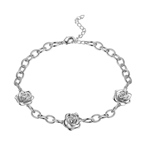 Pulseira gótica vintage com rosas, joias femininas e femininas, pulseiras com corrente de elos de flores rosas 3D, presentes românticos de aniversário e dia dos namorados