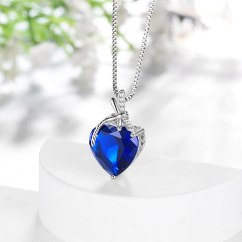 Dragonfly Necklace Heart September Birthstone Necklace Sapphire Blue 925 Sterling Silver Pendant Jewelry Women Birthday Christmas Mother's Day Gift - Aurora Tears