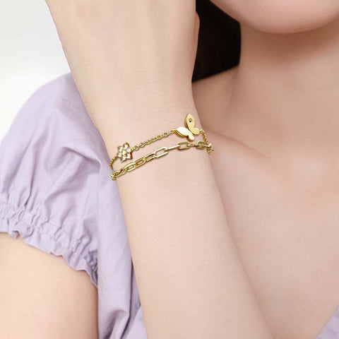 Bracelets délicats en or/argent pour femmes, bijoux superposés, cœur/papillon, lien