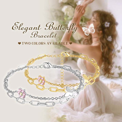 Bracelets délicats en or/argent pour femmes, bijoux superposés, cœur/papillon, lien