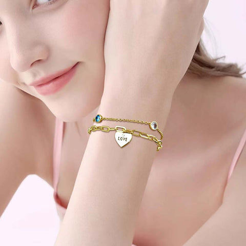 Delicati braccialetti in oro/argento per gioielli da donna Bracciale a strati, braccialetti a maglie d'amore
