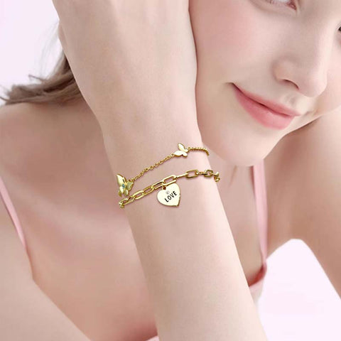 Pulseras delicadas de oro/plata para mujer, pulsera en capas, pulseras de eslabones de mariposa