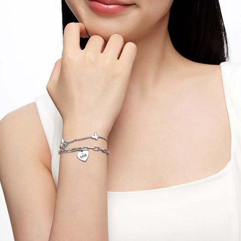 Pulseras delicadas de oro/plata para mujer, pulsera en capas, pulseras de eslabones de mariposa