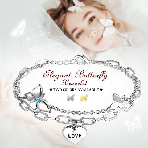 Pulseras delicadas de oro/plata para mujer, pulsera en capas, pulseras de eslabones de mariposa
