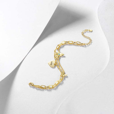 Pulseras delicadas de oro/plata para mujer, pulsera en capas, pulseras de eslabones de mariposa