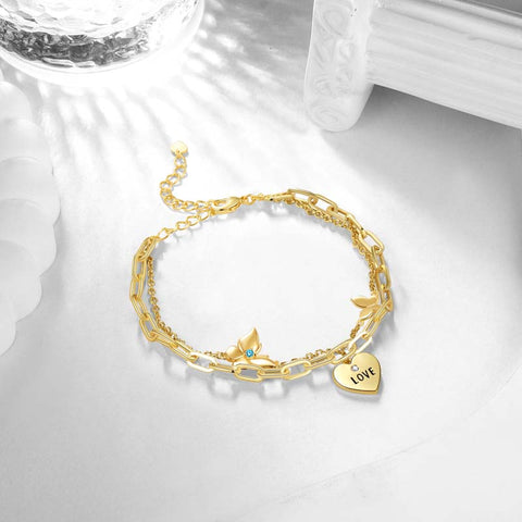 Pulseras delicadas de oro/plata para mujer, pulsera en capas, pulseras de eslabones de mariposa