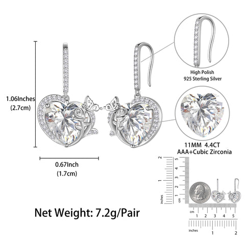 Women April Birthstone Drop Earrings Heart Diamond CZ Wedding Bridal Jewelry Butterfly Rose Flower 925 Sterling Silver Hook Mother Birthday Gift - Aurora Tears