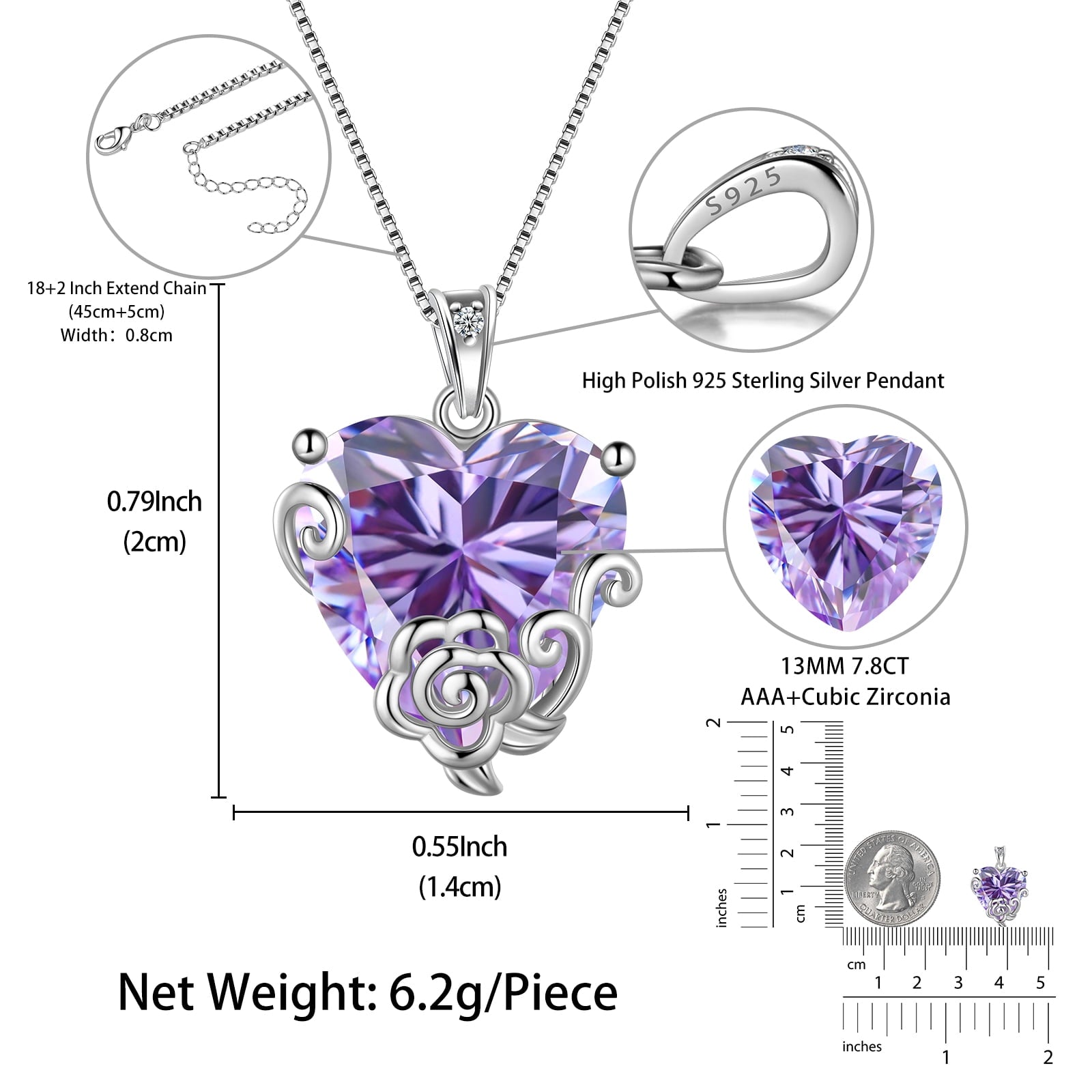 Women Heart Necklace June Birthstone Alexandrite Jewelry 925 Sterling Silver Flower Rose Pendant Mom Birthday Mother's Day Gift - Aurora Tears