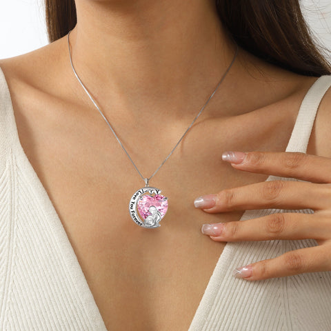 Moon Heart Mother Daughter Necklace 925 Sterling Silver Pink Tourmaline October Birthstone Pendant Jewelry Women Birthday Christmas Mother Day Gift Idea - Aurora Tears
