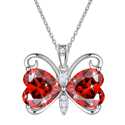 Women Butterfly Necklace Heart Birthstone Pendant Jewelry Birthday Christmas Mother's Day Gift