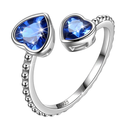 Women Double Love Hearts Birthstone Ring Girls Birthsday Gift 925 Sterling Silver