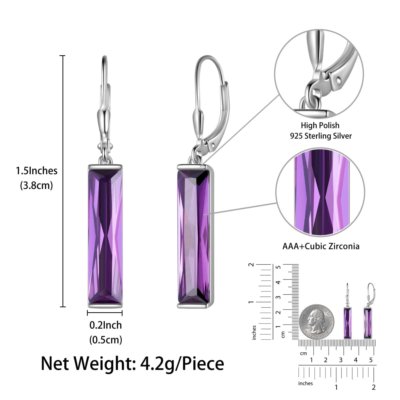 Leverback Dangle Earrings Sterling Silver Women Earrings February Birthstone Amethyst Purple Jewelry Christmas Valentine's Day Gift - Aurora Tears