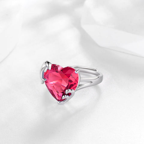 9Ct Women Heart Ring 925 Sterling Silver Dolphin July Birthstone Ruby Red Solitaire Ring Jewelry Mother Birthday Valentine's Day Gift - Aurora Tears