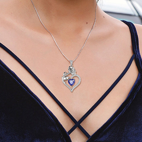 Collana di tanzanite di dicembre da donna, ciondolo con pietra portafortuna, fiore, rosa, gioielli, regali di compleanno