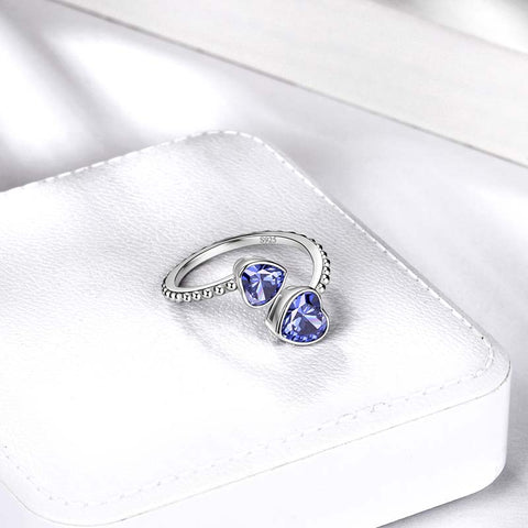 Birthstone December Tanzanite Love Hearts Ring Jewelry Women Girls Birthday Gift