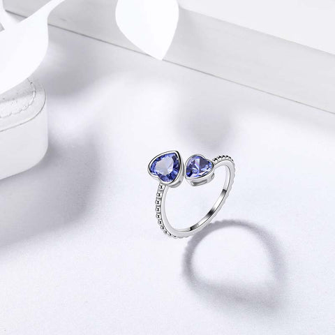 Birthstone December Tanzanite Love Hearts Ring Jewelry Women Girls Birthday Gift