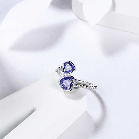 Birthstone December Tanzanite Love Hearts Ring Jewelry Women Girls Birthday Gift