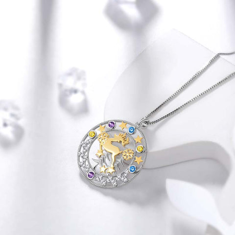 Collares con colgante de árbol de Navidad de ciervo, joyería para mujeres y niñas, regalo de Navidad de plata de ley