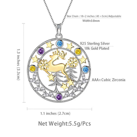 Collares con colgante de árbol de Navidad de ciervo, joyería para mujeres y niñas, regalo de Navidad de plata de ley