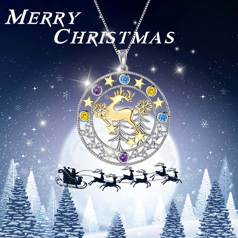 Collares con colgante de árbol de Navidad de ciervo, joyería para mujeres y niñas, regalo de Navidad de plata de ley