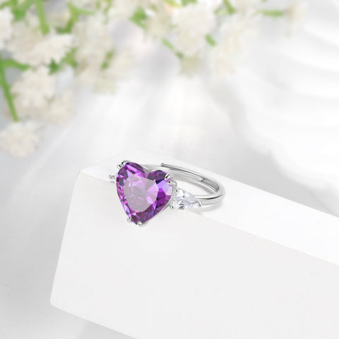 6Ct Women Heart Ring 925 Sterling Silver February Birthstone Ring Amethyst Purple Jewelry Mom Grandma Valentine's Day Wedding Gift - Aurora Tears