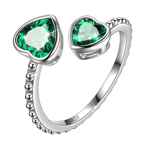 Women Double Love Hearts Birthstone Ring Girls Birthsday Gift 925 Sterling Silver