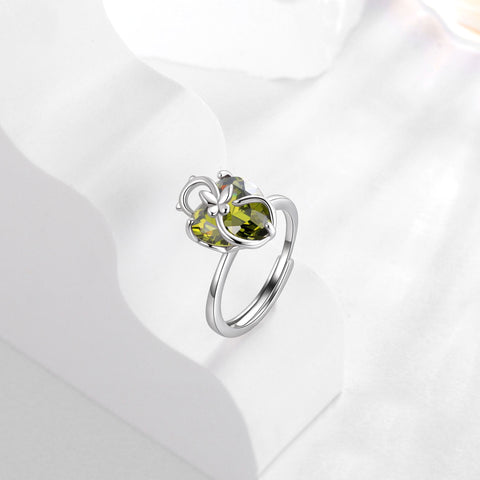 Women Heart Ring 925 Sterling Silver Cat Butterfly August Birthstone Peridot Solitaire Ring Jewelry Mom Christmas Birthday Gift - Aurora Tears
