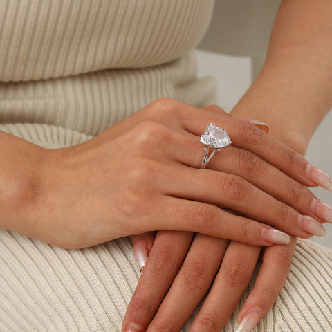 9Ct Women Heart Ring 925 Sterling Silver Dolphin April Birthstone Diamond Crystal Solitaire Ring Bridal Jewelry Birthday Gift - Aurora Tears