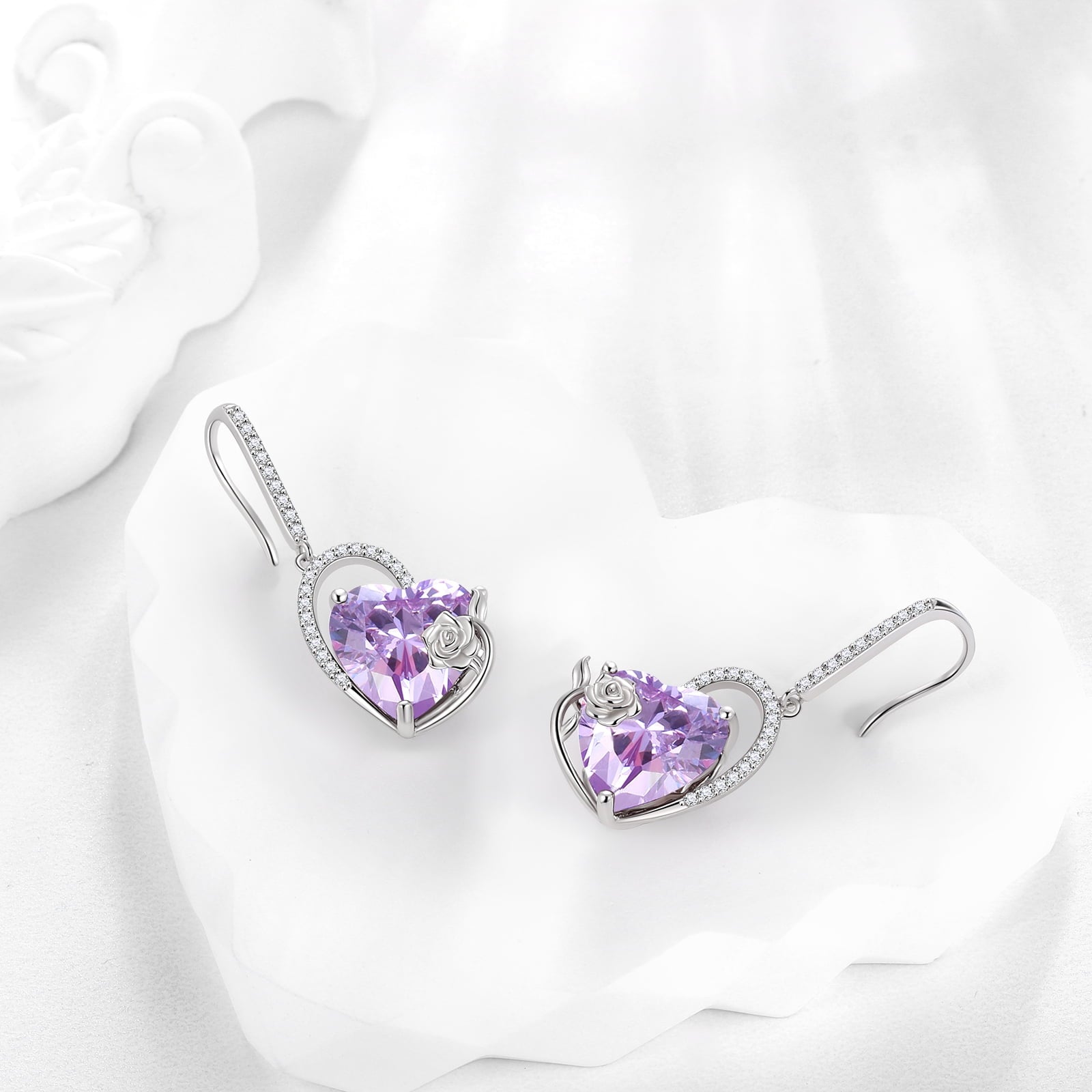 925 Sterling Silver Earrings Women Heart June Birthstone Hook Dangle Drop Earrings Alexandrite Rose Jewelry Birthday Mother's Day Gift - Aurora Tears