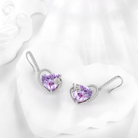 925 Sterling Silver Earrings Women Heart June Birthstone Hook Dangle Drop Earrings Alexandrite Rose Jewelry Birthday Mother's Day Gift - Aurora Tears