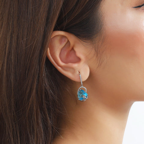 925 Sterling Silver Earrings Women Heart March Birthstone Hook Dangle Earring Aquamarine Blue Rose Flower Jewelry Mother Birthday Gift - Aurora Tears