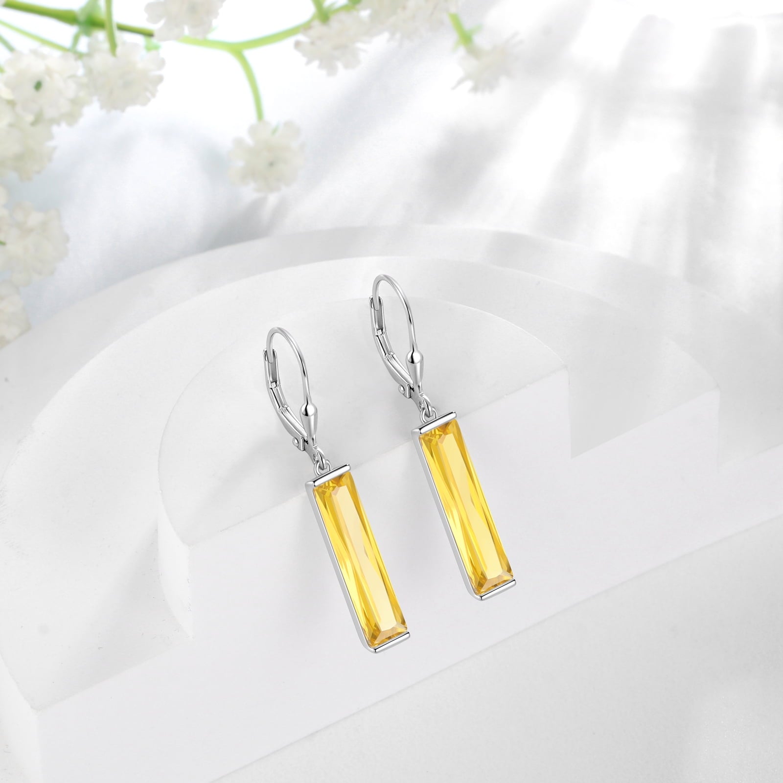 November Birthstone Earrings 925 Sterling Silver Women Dangle Earring Citrine Yellow Jewelry Leverback Mother Christmas Birthday Gift for Her - Aurora Tears
