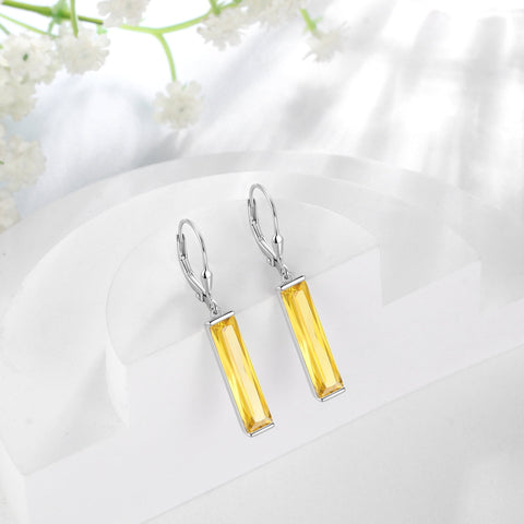 November Birthstone Earrings 925 Sterling Silver Women Dangle Earring Citrine Yellow Jewelry Leverback Mother Christmas Birthday Gift for Her - Aurora Tears