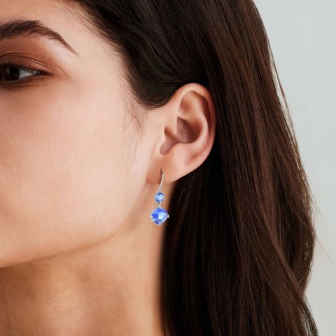 December Birthstone Earrings Women Dangle Earrings Sterling Silver Hook Tanzanite Blue Crystal Jewelry Mother Christmas Birthday Gifts for Her - Aurora Tears